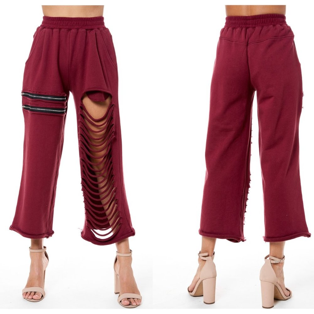 NEW TOV HOLY Wine Zippy Cut Out Jogger Sweatpants S M L XL MSRP $108